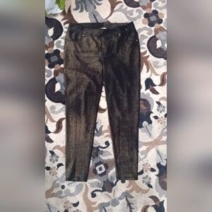 Michael Kors Foil Black Gold Metallic Leggings Sz 2X Stretch Figure Flattering